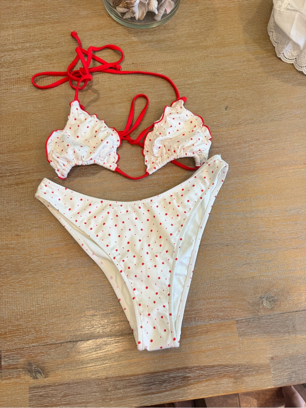 Frankies Bikinis Tidal Skimpy Halter Bikini Set - Tiny Berry